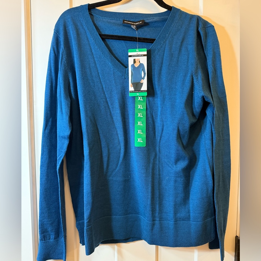 Katherine Barclay Teal V-Neck Sweater XL